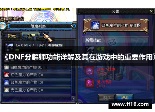 《DNF分解师功能详解及其在游戏中的重要作用》